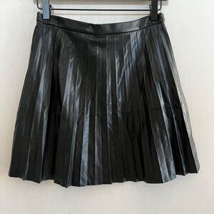 J.Crew Black Faux Leather Pleated Mini Skirt